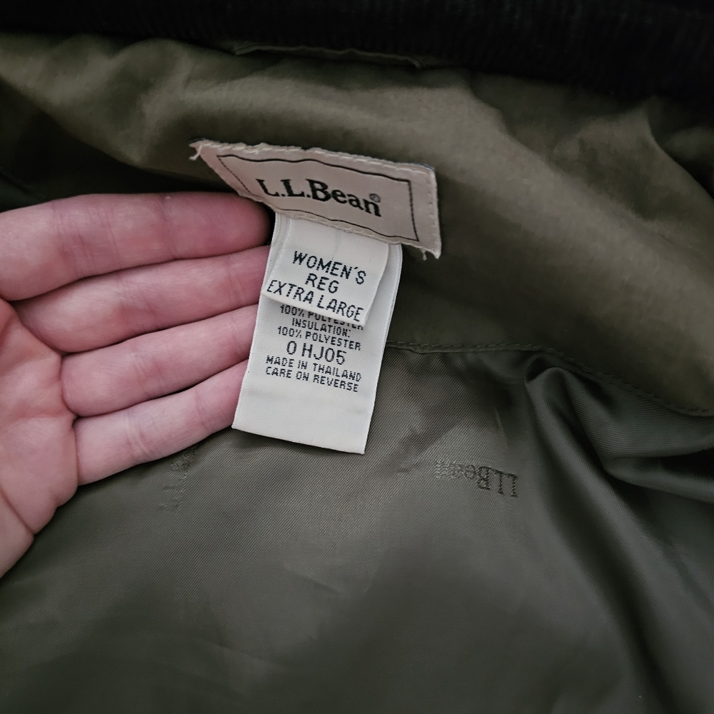Lands' End Olive Green Quilted Jacket with Black Cordorouy Collar - Picture 2 of 10